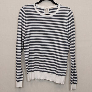 Moth scalloped white and grey striped sweater-L